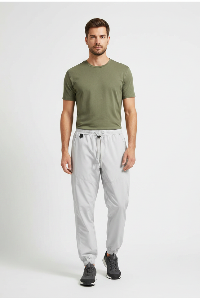 Pantalon Randonnée Gris Clair Sportif Léger Cordon - Polyester