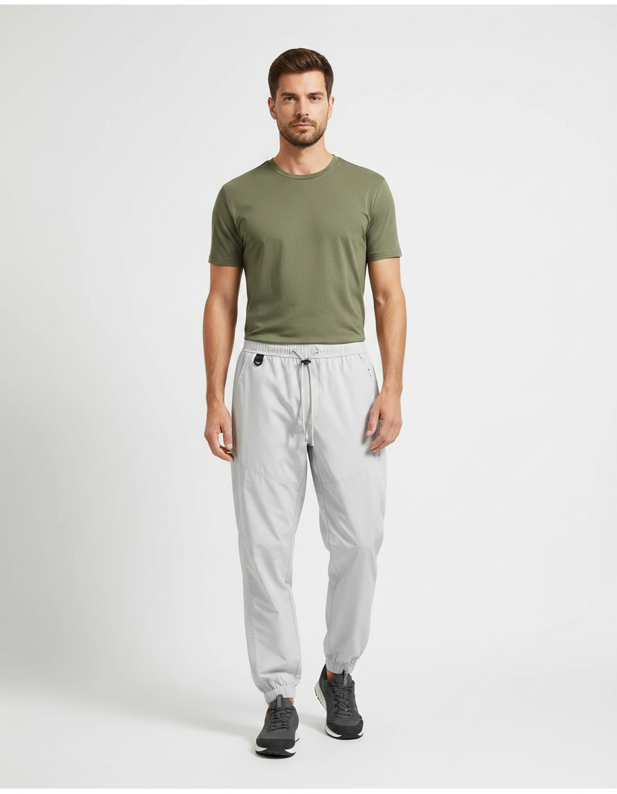 Pantalon Randonnée Gris Clair Sportif Léger Cordon - Polyester