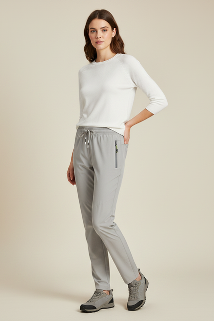 Pantalon Randonnée Gris Léger Élastique Sport Femme - Polyester