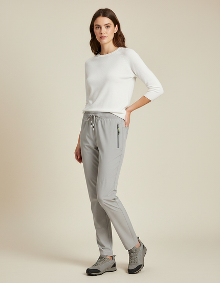 Pantalon Randonnée Gris Léger Élastique Sport Femme - Polyester