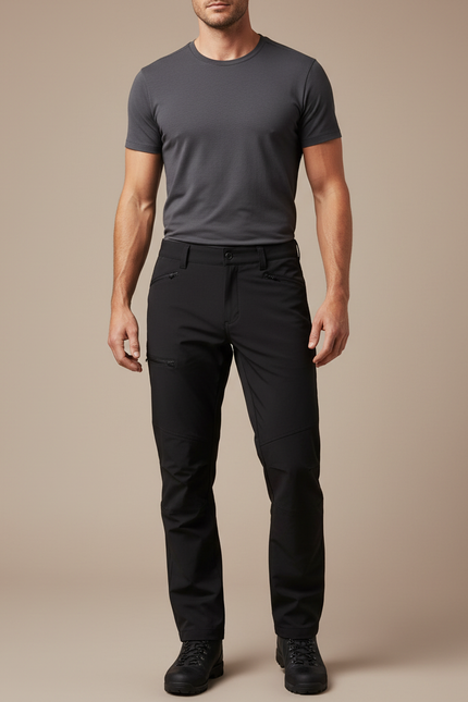 Pantalon Randonnée Noir Homme Cargo Élastique Multi-poches - Polyester