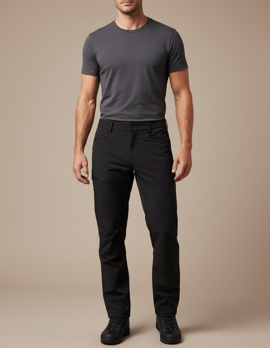 Pantalon Randonnée Noir Homme Cargo Élastique Multi-poches - Polyester
