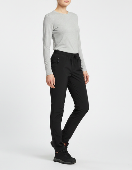 Pantalon Randonnée Noir Élastique Cordon Poches Zippées Femme - Polyester
