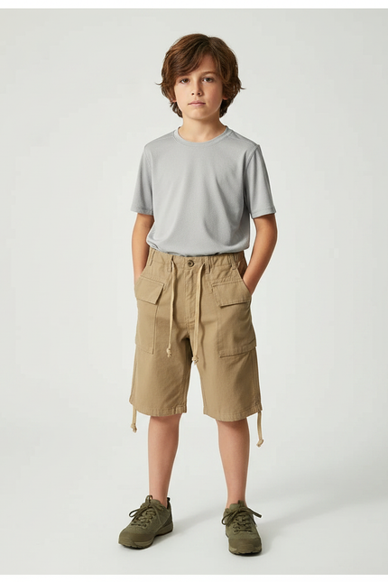 Pantalon Randonnée Kaki Cargo Multi-Poches Enfant - Toile