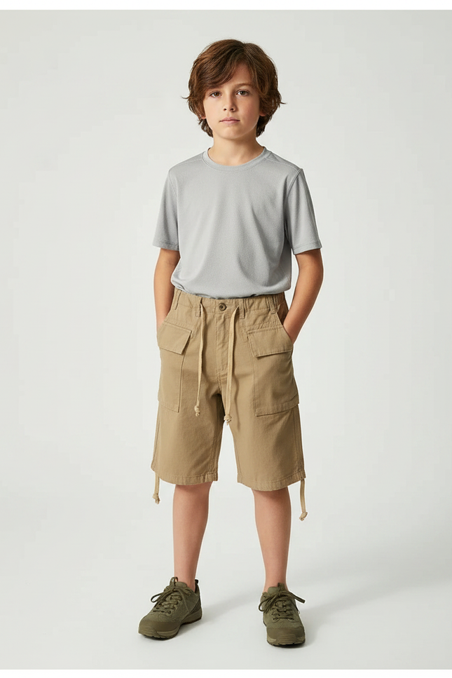 Pantalon Randonnée Kaki Cargo Multi-Poches Enfant - Toile