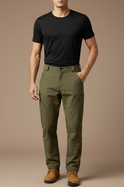 Pantalon Randonnée Cargo Militaire Homme Vert Kaki Multi-Poches - Polyester