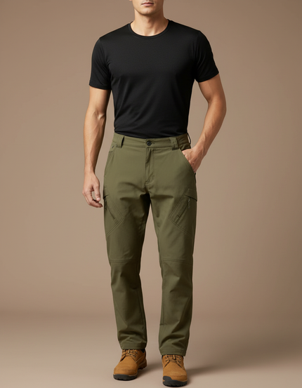 Pantalon Randonnée Cargo Militaire Homme Vert Kaki Multi-Poches - Polyester