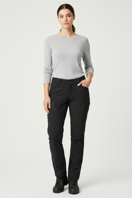 Pantalon Randonnée Noir Femme Droit Multipoches Robuste - Polyester