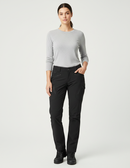 Pantalon Randonnée Noir Femme Droit Multipoches Robuste - Polyester