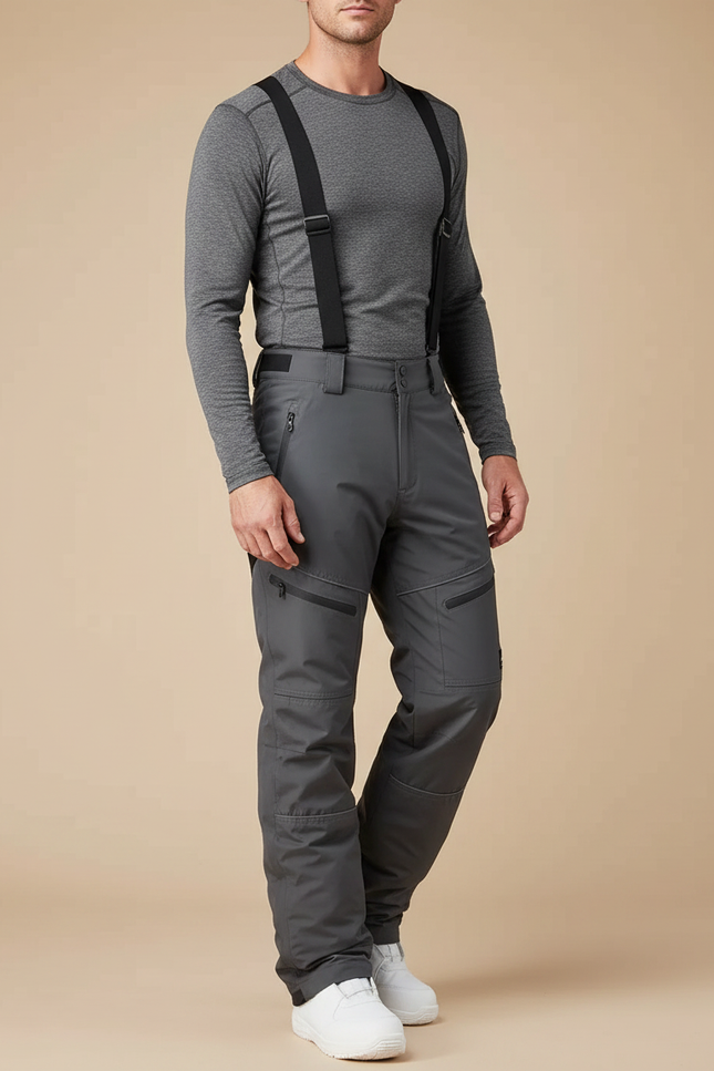 Pantalon Randonnée Gris Foncé Bretelles Imperméable Hiver Homme - Polyester