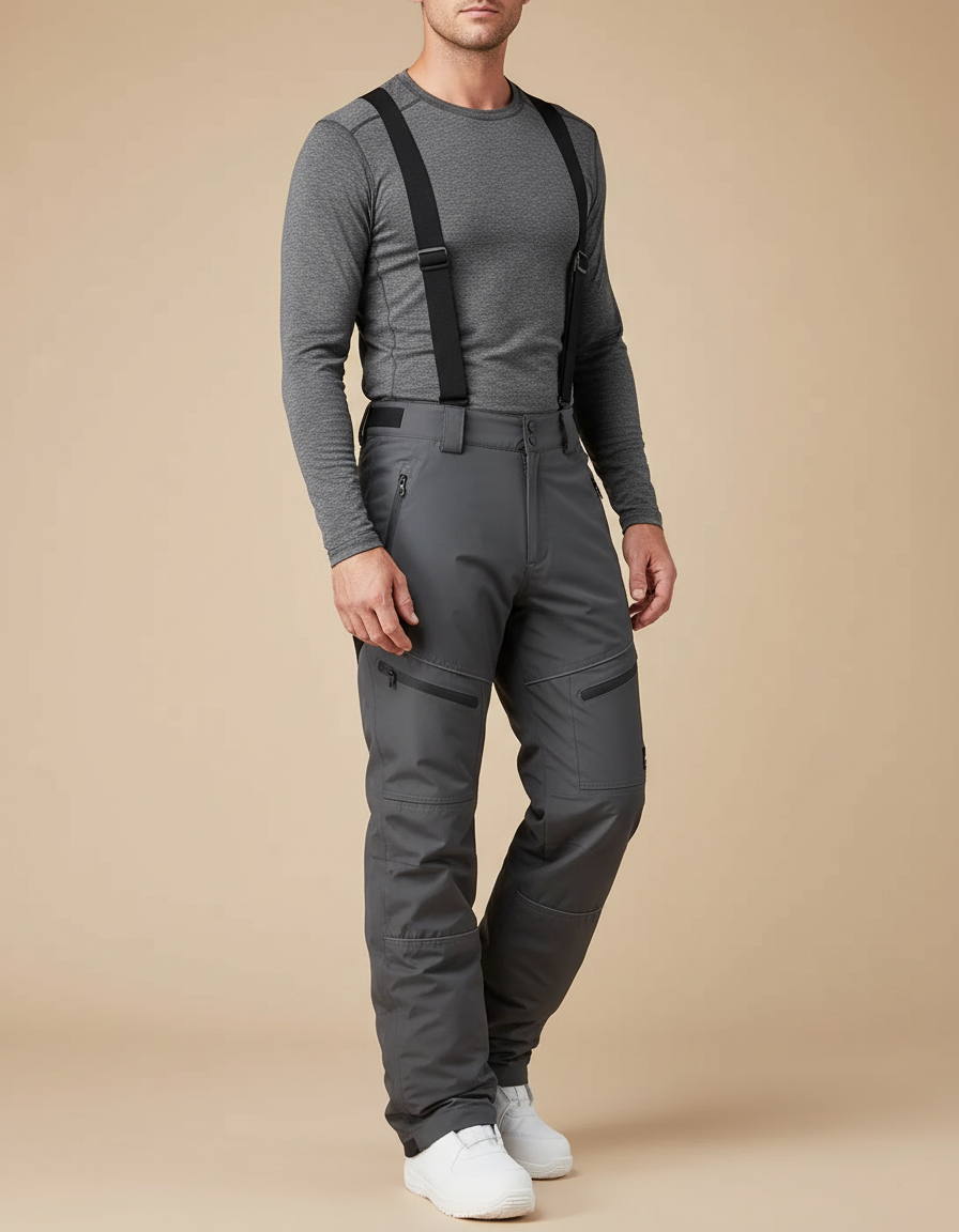 Pantalon Randonnée Gris Foncé Bretelles Imperméable Hiver Homme - Polyester
