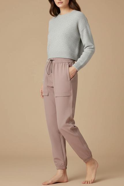 Pantalon Randonnée Femme Cargo Ample Taille Haute Rose - Polyester