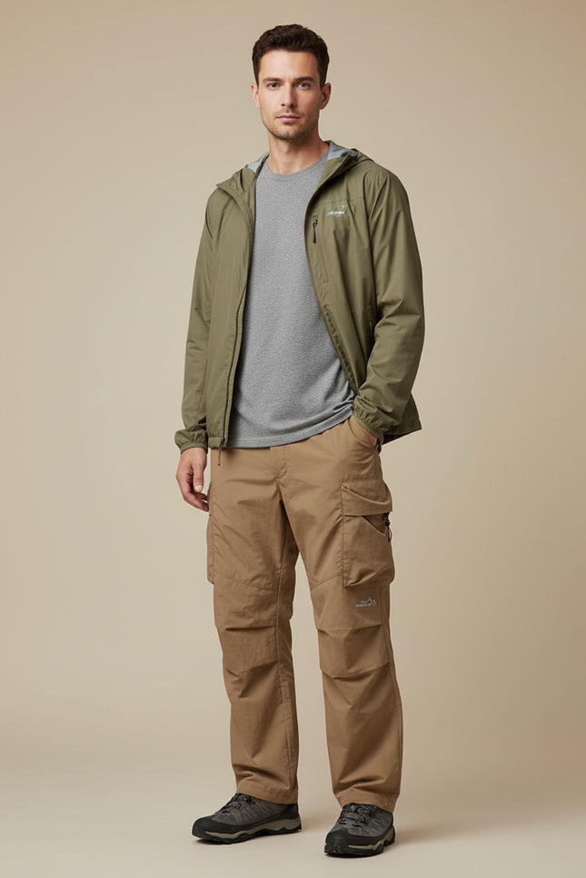 Pantalon Randonnée Kaki Cargo Ample Homme - Beige Polyester