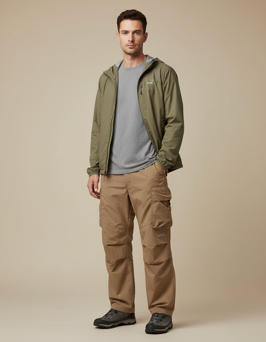 Pantalon Randonnée Kaki Cargo Ample Homme - Beige Polyester