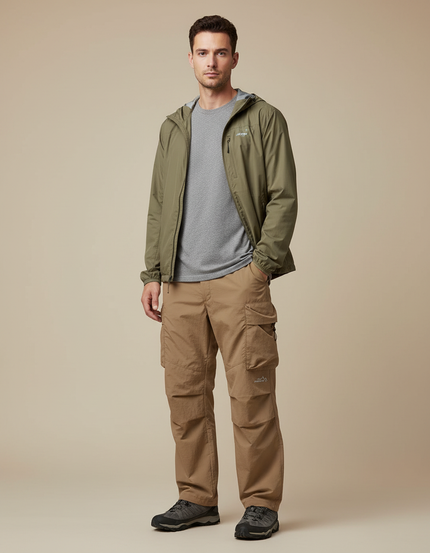 Pantalon Randonnée Kaki Cargo Ample Homme - Beige Polyester