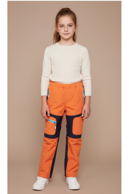 Pantalon Randonnée Enfant Orange Marine Imperméable Softshell - Polyester