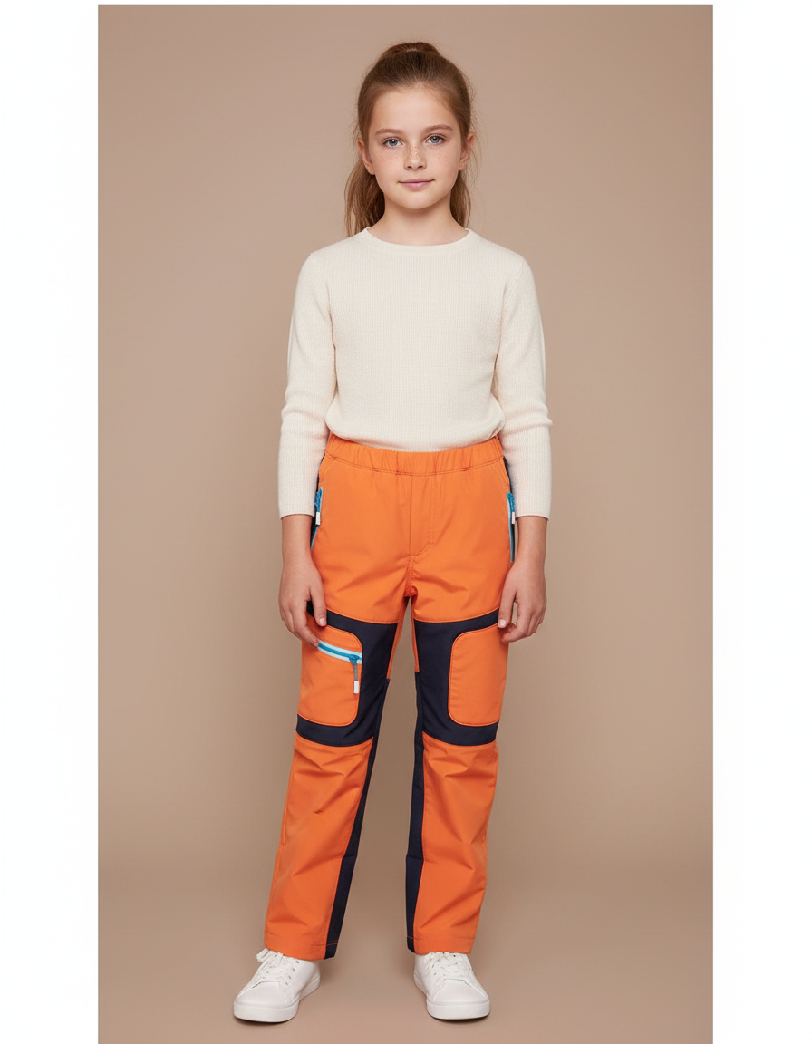 Pantalon Randonnée Enfant Orange Marine Imperméable Softshell - Polyester