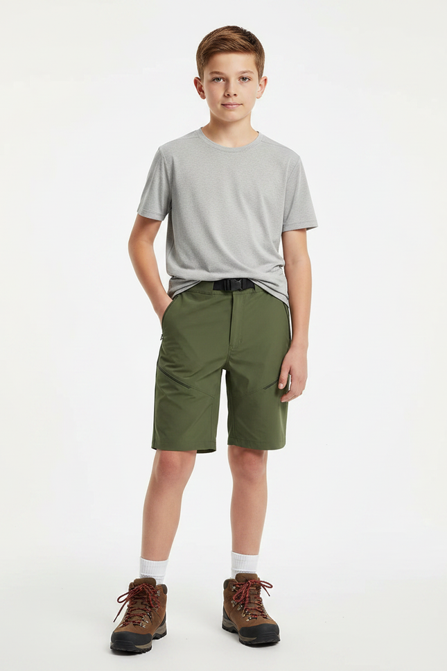 Pantalon Randonnée Vert Militaire Court Léger Enfant - Kaki Polyester