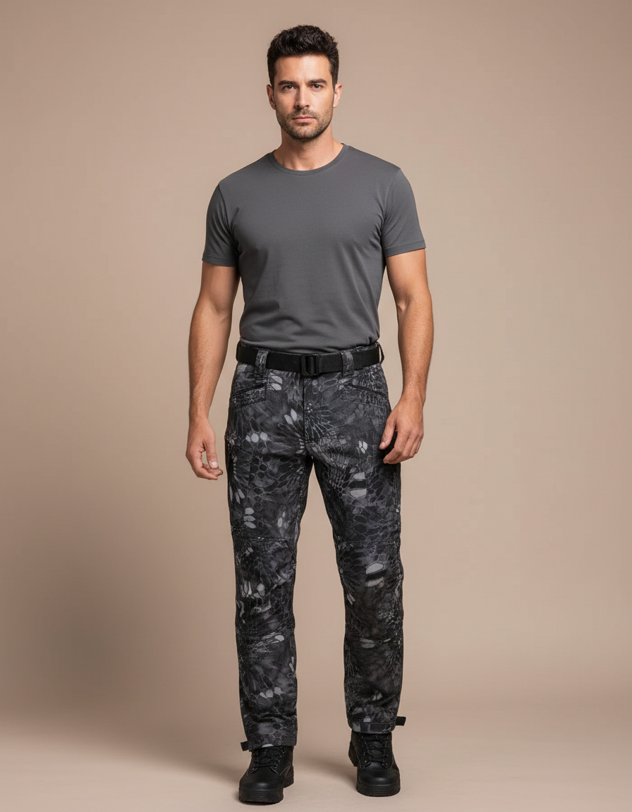 Pantalon Randonnée Camouflage Gris Tactique Cargo Homme - Polyester