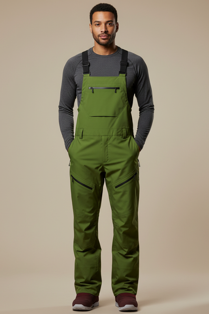 Pantalon Randonnée Vert Bretelles Imperméable Hiver Homme - Polyester