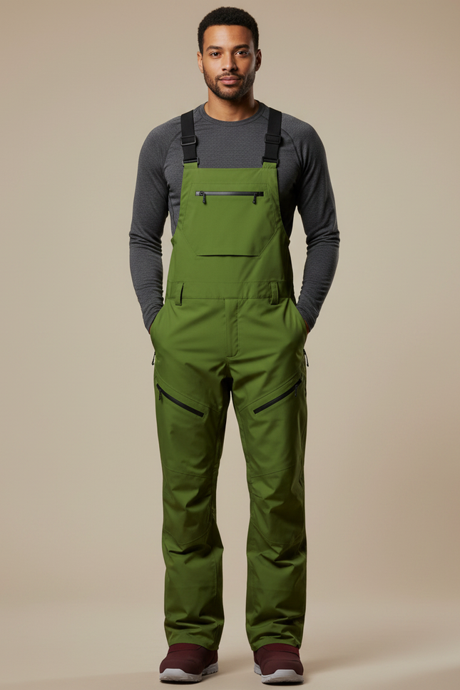 Pantalon Randonnée Vert Bretelles Imperméable Hiver Homme - Polyester