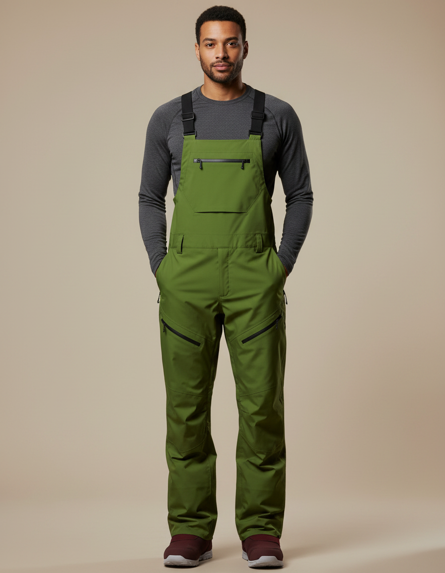Pantalon Randonnée Vert Bretelles Imperméable Hiver Homme - Polyester
