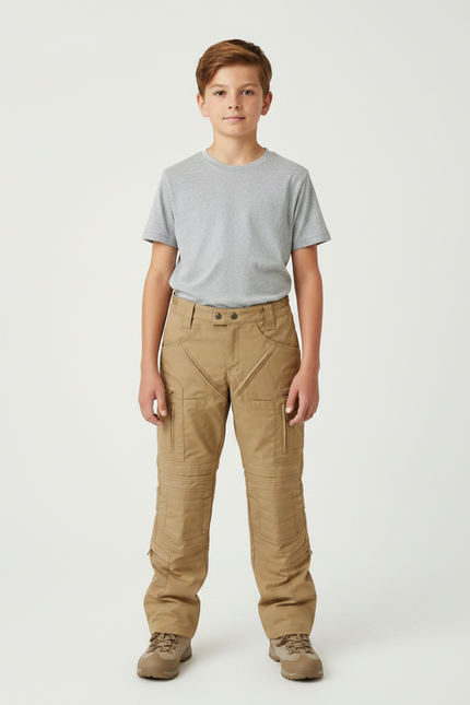 Pantalon Randonnée Beige Cargo Enfant Robuste Tactique - Toile