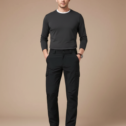 Pantalon Randonnée Noir Cargo Homme Imperméable Séchage Rapide - Polyester