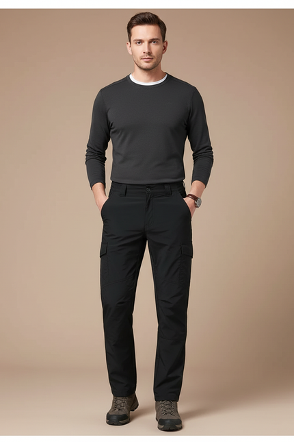 Pantalon Randonnée Noir Cargo Homme Imperméable Séchage Rapide - Polyester