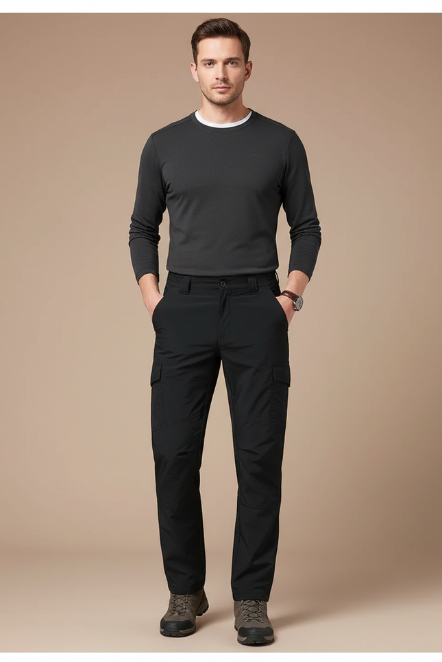 Pantalon Randonnée Noir Cargo Homme Imperméable Séchage Rapide - Polyester