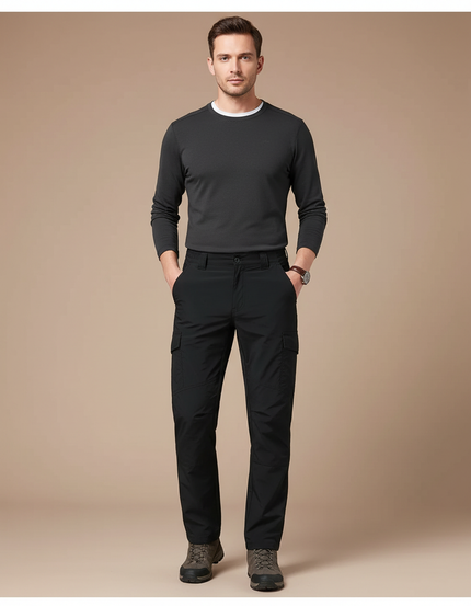 Pantalon Randonnée Noir Cargo Homme Imperméable Séchage Rapide - Polyester