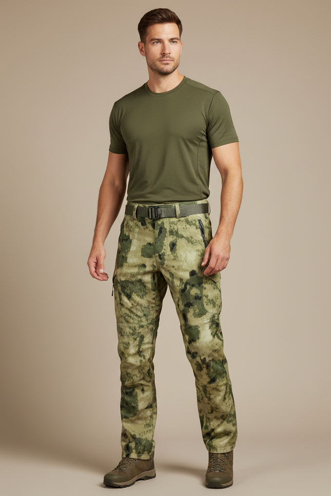 Pantalon Randonnée Camouflage Homme Tactique Multi-Poches - Kaki Polyester