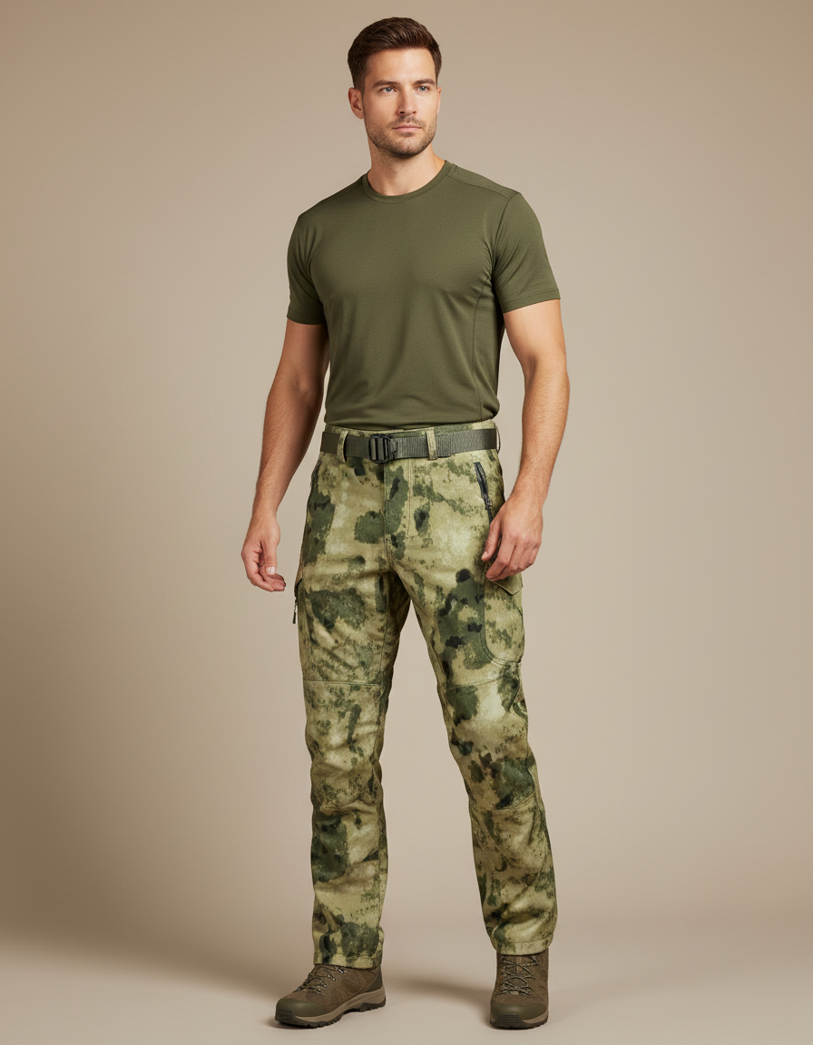 Pantalon Randonnée Camouflage Homme Tactique Multi-Poches - Kaki Polyester