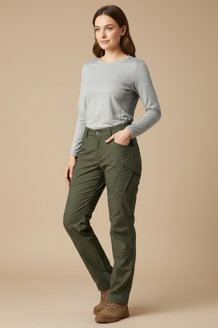 Pantalon Randonnée Vert Femme Cargo Slim Respirant - Polyester