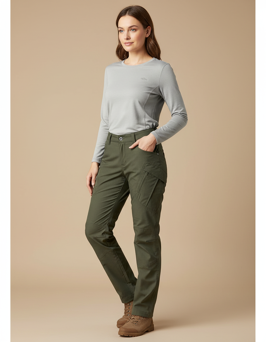 Pantalon Randonnée Vert Femme Cargo Slim Respirant - Polyester