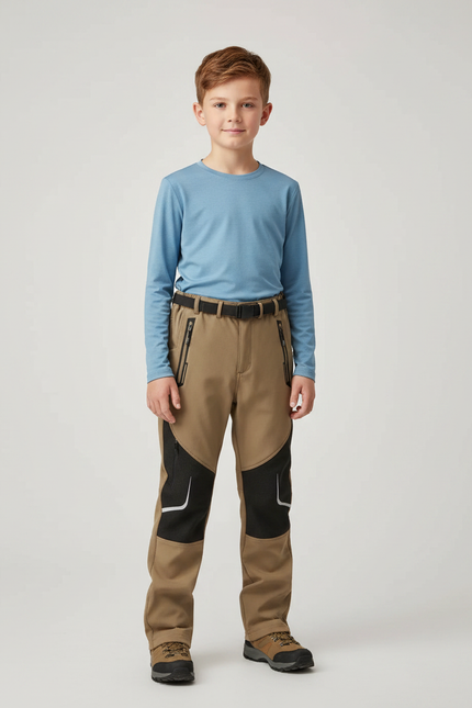 Pantalon Randonnée Kaki Bicolore Renforcé Enfant Hiver - Polyester