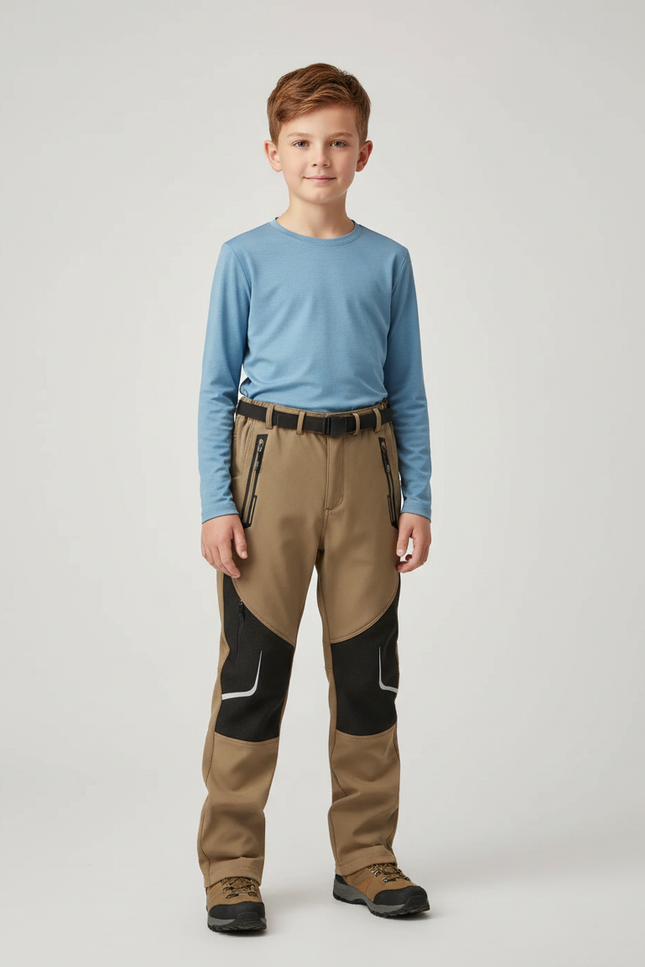 Pantalon Randonnée Kaki Bicolore Renforcé Enfant Hiver - Polyester