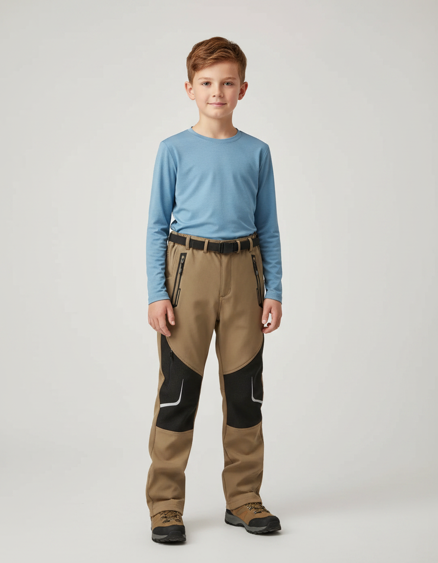 Pantalon Randonnée Kaki Bicolore Renforcé Enfant Hiver - Polyester