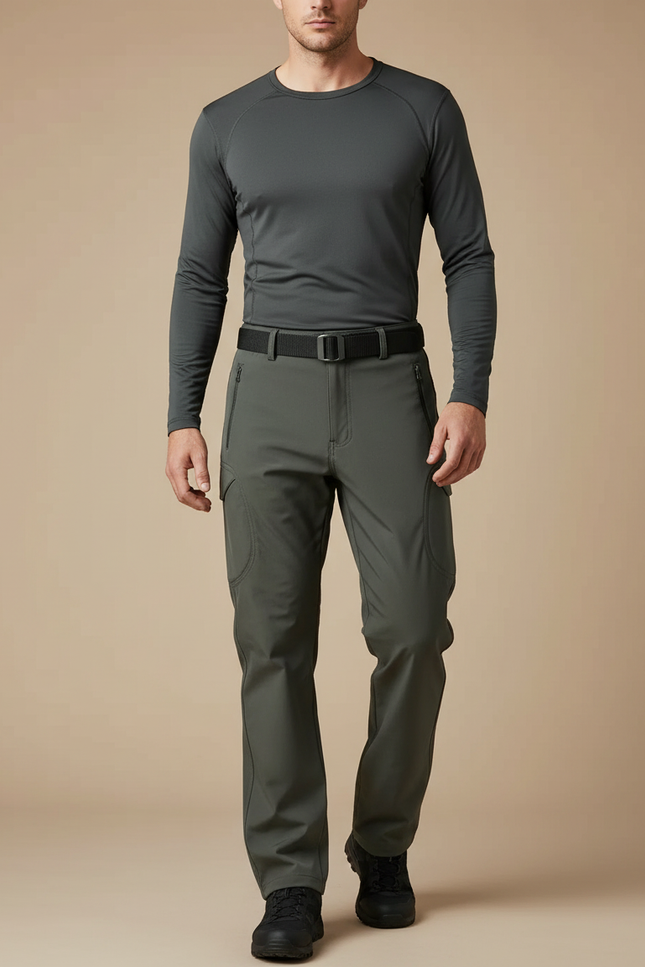 Pantalon Randonnée Homme Cargo Imperméable Élastique Vert Militaire - Kaki Polyester
