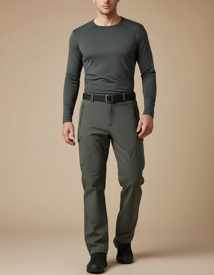 Pantalon Randonnée Homme Cargo Imperméable Élastique Vert Militaire - Kaki Polyester