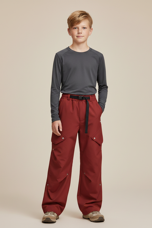 Pantalon Randonnée Rouge Brique Ample Imperméable Enfant - Bordeaux Polyester