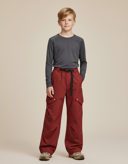 Pantalon Randonnée Rouge Brique Ample Imperméable Enfant - Bordeaux Polyester