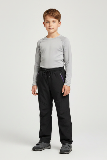 Pantalon Randonnée Noir Enfant Imperméable Coupe Droite - Polyester