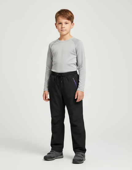 Pantalon Randonnée Noir Enfant Imperméable Coupe Droite - Polyester