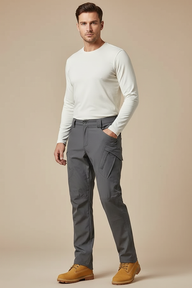 Pantalon Randonnée Gris Cargo Homme Élastique Imperméable Résistant - Polyester