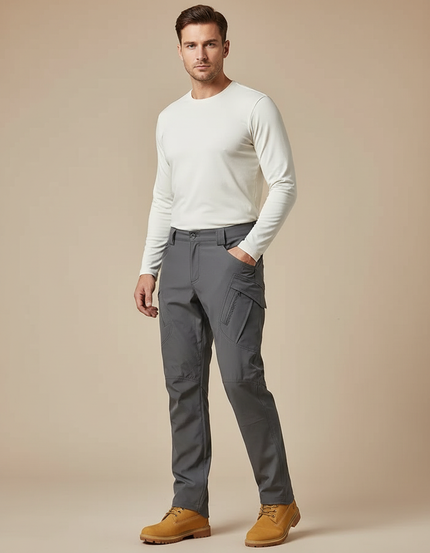 Pantalon Randonnée Gris Cargo Homme Élastique Imperméable Résistant - Polyester