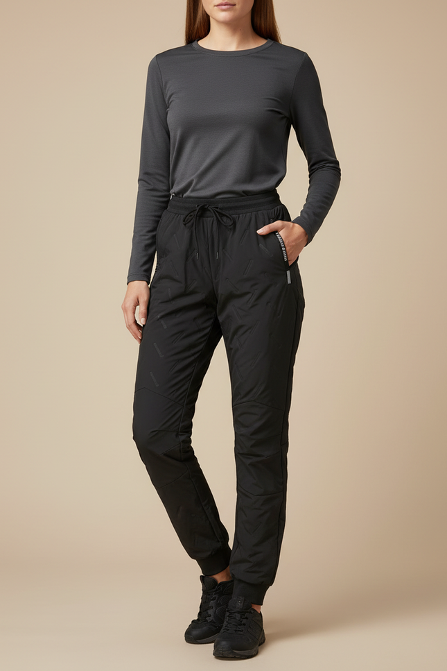 Pantalon Randonnée Noir Matelassé Femme Chaud Hiver - Polyester