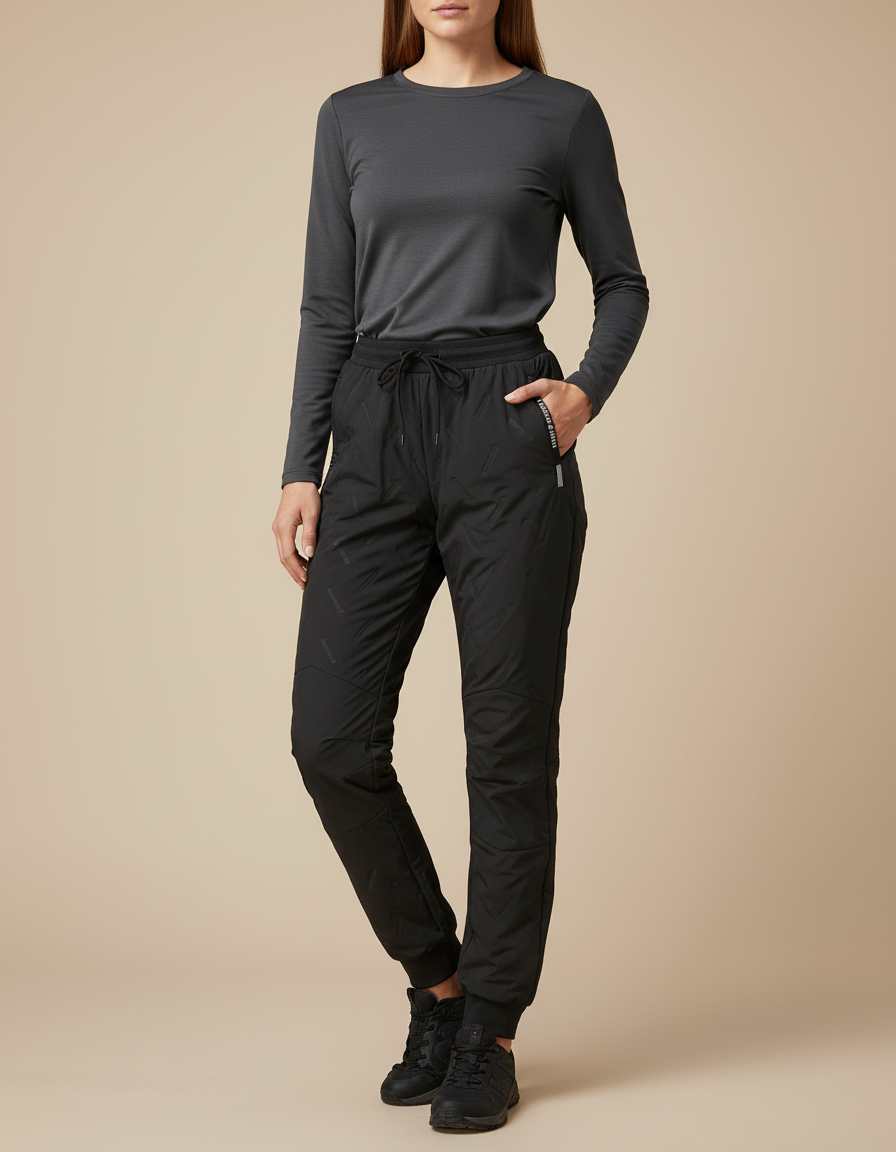 Pantalon Randonnée Noir Matelassé Femme Chaud Hiver - Polyester