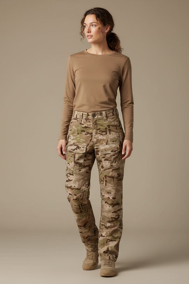 Pantalon Randonnée Camouflage Militaire Cargo Femme Robuste - Multicolore Toile