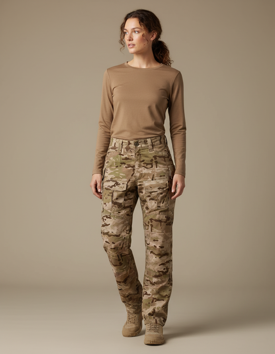 Pantalon Randonnée Camouflage Militaire Cargo Femme Robuste - Multicolore Toile
